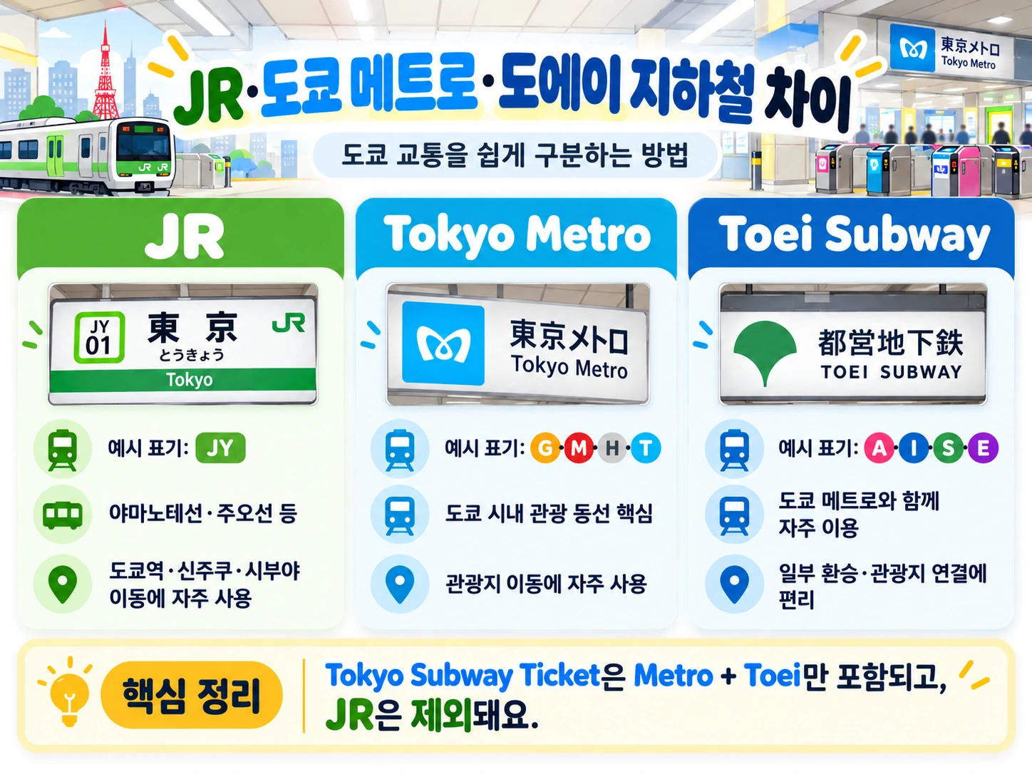 도쿄 지하철 타는 법 2026, Suica·PASMO·교통패스 총정리 1 JR 도쿄메트로 도에이 지하철 차이
