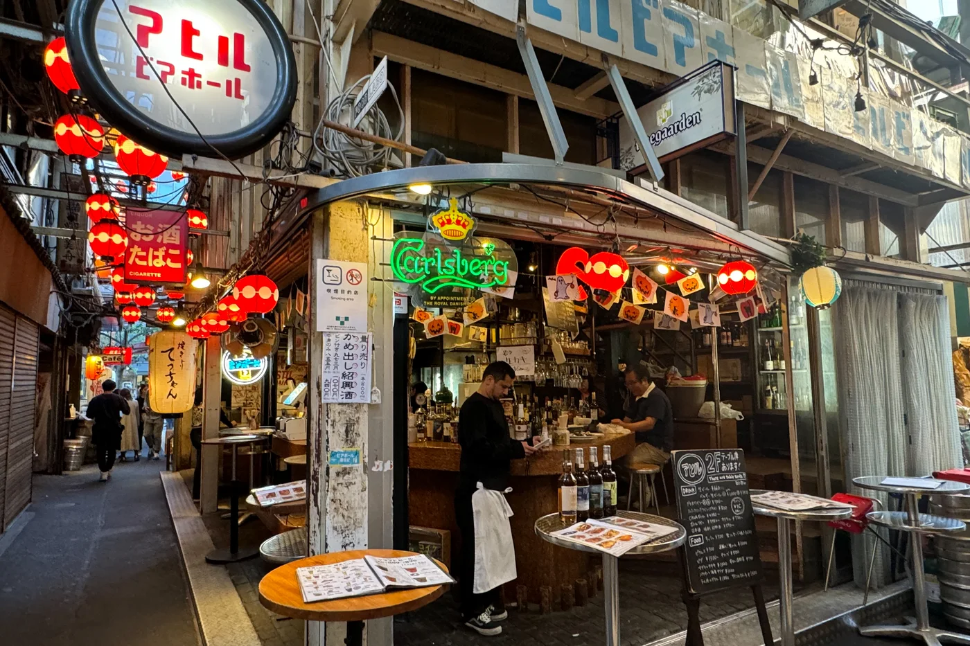 도쿄 기치조지 맛집 15곳, 상점가·이노카시라공원 식사·간식·카페 2 기치조지 하모니카 요코초의 좁은 골목과 붉은 등