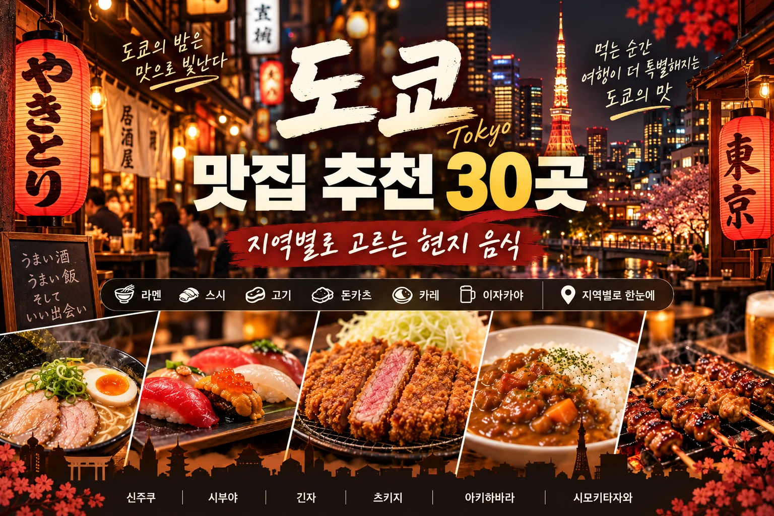 도쿄 맛집 추천 30곳 지역별 음식 가이드